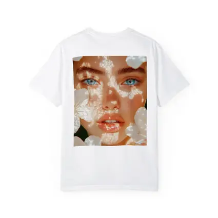Blue Eyed Woman With White Cherry Blossoms
