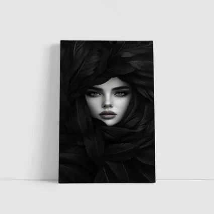 Woman Portrait Surrounded By Dark Feathers
