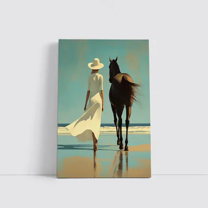 Woman White Dress Horse Beach Painting