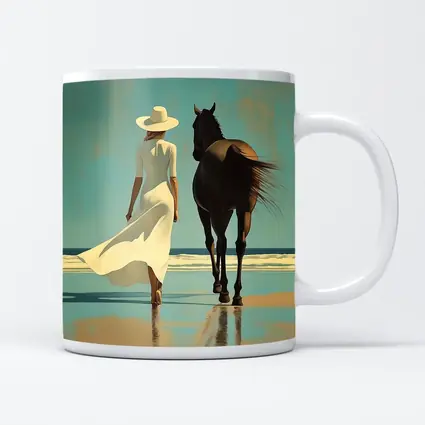 Woman White Dress Horse Beach Painting