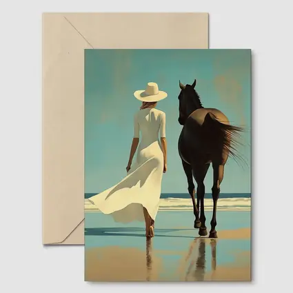 Woman White Dress Horse Beach Painting