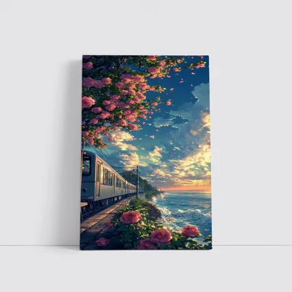 Anime Train Coastal Sunset Pink Roses