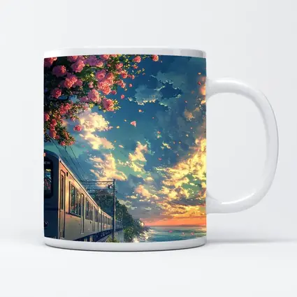 Anime Train Coastal Sunset Pink Roses