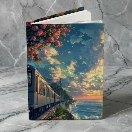 Anime Train Coastal Sunset Pink Roses