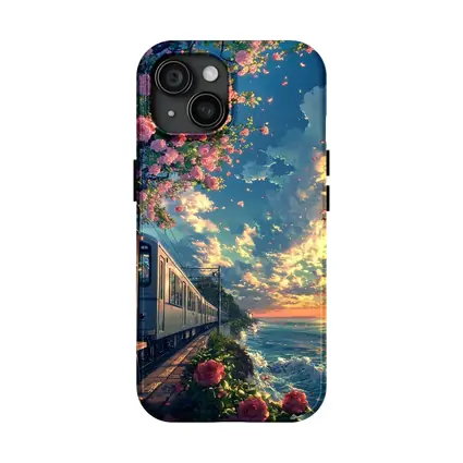 Anime Train Coastal Sunset Pink Roses