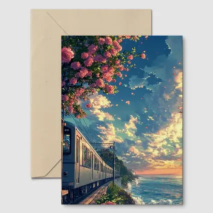 Anime Train Coastal Sunset Pink Roses