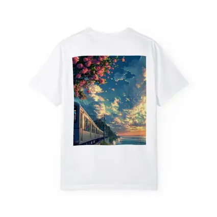 Anime Train Coastal Sunset Pink Roses