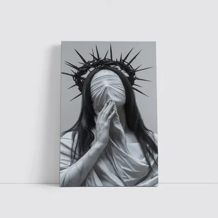 White Marble Figure Crown of Thorns Prayer