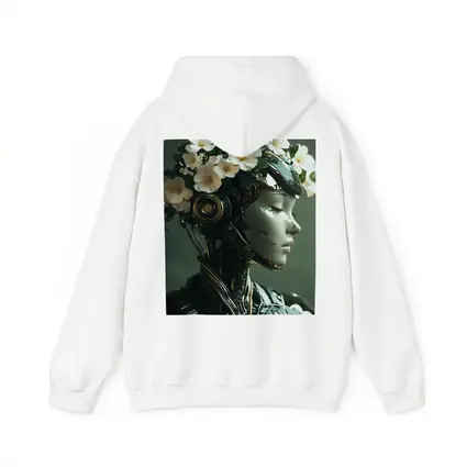 Futuristic Female Robot White Flowers Portrait