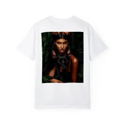 Woman With Doberman Pinscher Tropical Leaves
