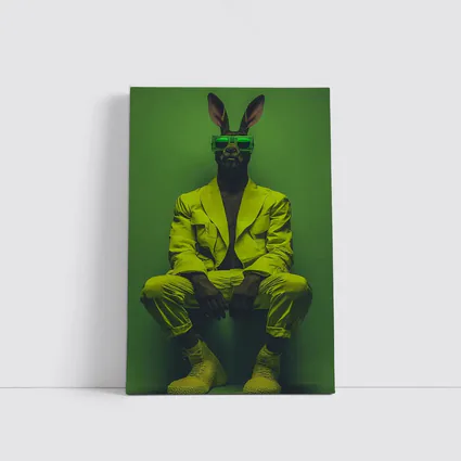 Rabbit Wearing Yellow Suit Green Background