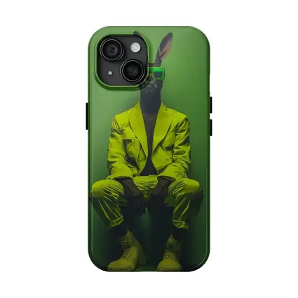 Rabbit Wearing Yellow Suit Green Background