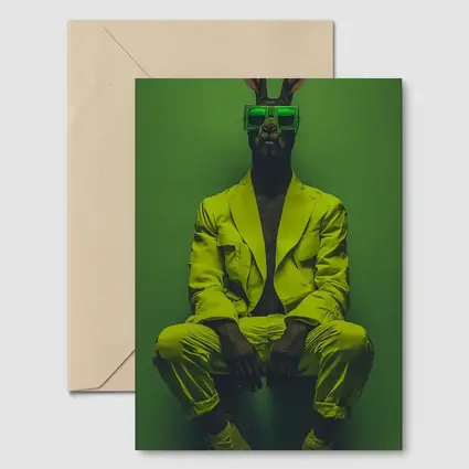 Rabbit Wearing Yellow Suit Green Background