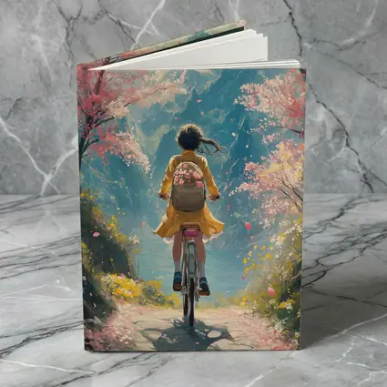 Anime Girl Cycling Cherry Blossom Mountain Path