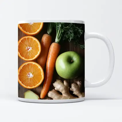 Fresh Oranges Carrots Apple Ginger Wooden Table