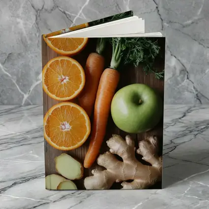 Fresh Oranges Carrots Apple Ginger Wooden Table