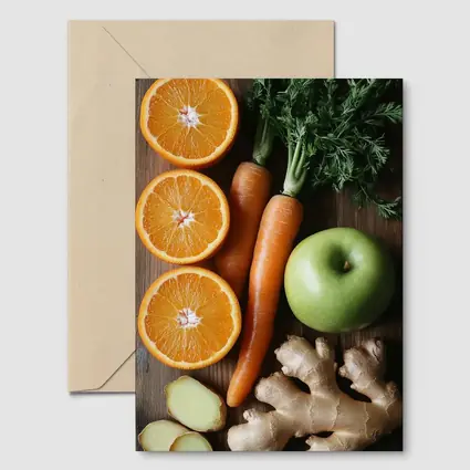 Fresh Oranges Carrots Apple Ginger Wooden Table