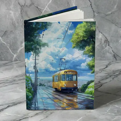 Yellow Tram Anime Rainy City Street Art
