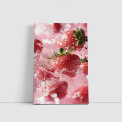 Fresh Strawberries Splashing in Pink Water