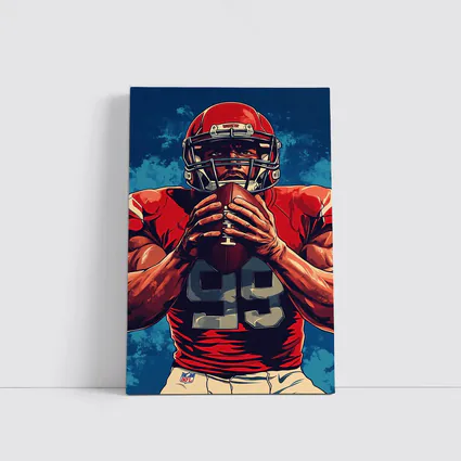 NFL Football Player Red Uniform Blue Background