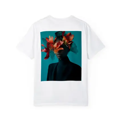 Woman With Orange Flowers Teal Background