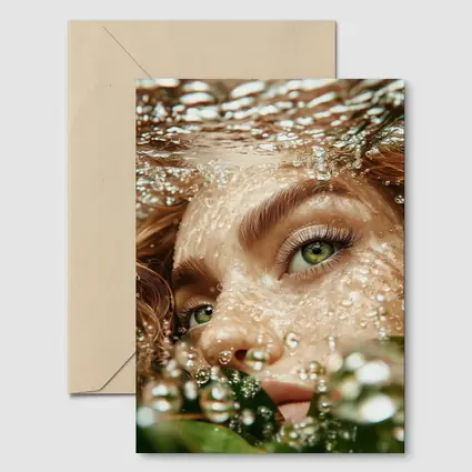 Woman Green Eyes Underwater Water Bubbles