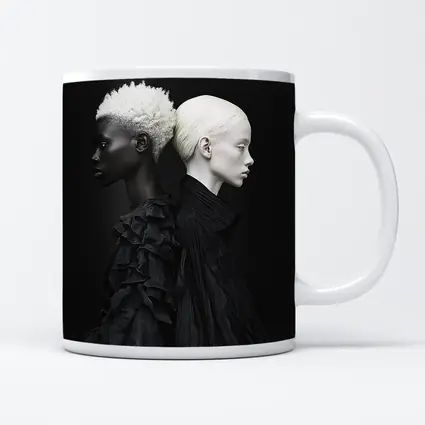 Two Women Black Fashion Portrait Dark Background