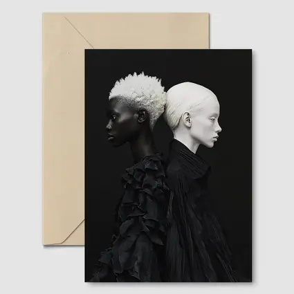 Two Women Black Fashion Portrait Dark Background