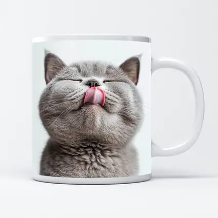 Gray British Shorthair Cat Licking Lips