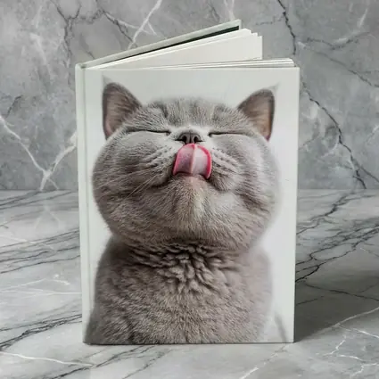 Gray British Shorthair Cat Licking Lips