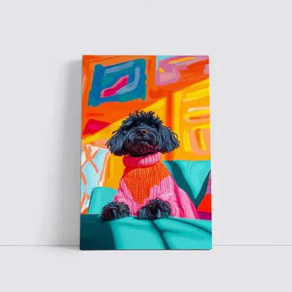 Black Poodle Pink Sweater Colorful Abstract Background