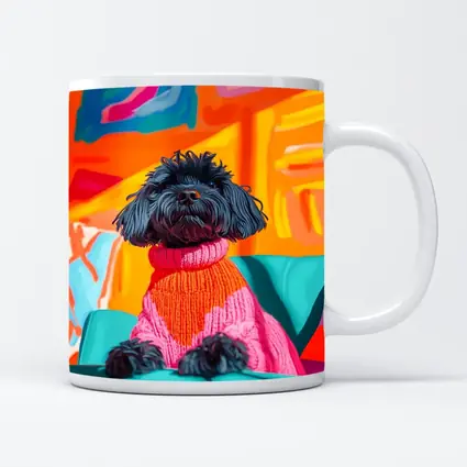 Black Poodle Pink Sweater Colorful Abstract Background