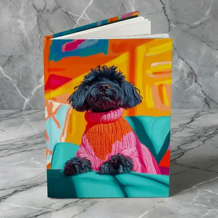 Black Poodle Pink Sweater Colorful Abstract Background