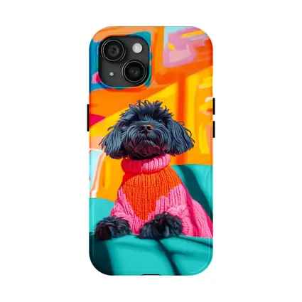 Black Poodle Pink Sweater Colorful Abstract Background