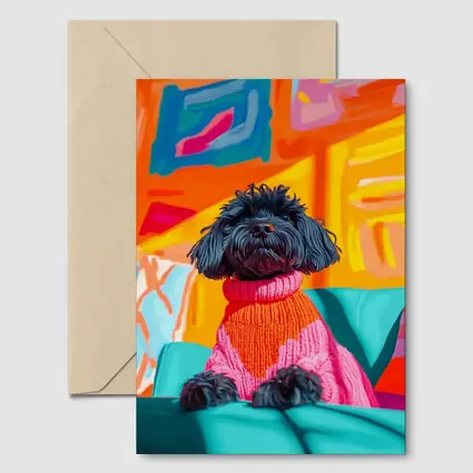 Black Poodle Pink Sweater Colorful Abstract Background
