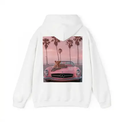 Leopard on Pink Mercedes Classic Car Beach