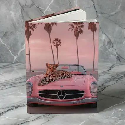 Leopard on Pink Mercedes Classic Car Beach