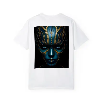 Blue Alien Woman Gold Ornamental Dark Portrait