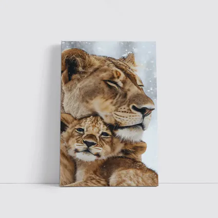Lioness And Cub Close Up Snow