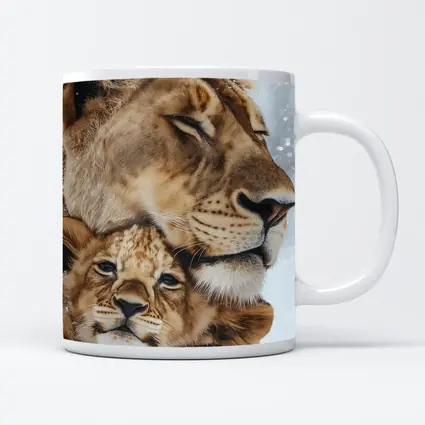 Lioness And Cub Close Up Snow