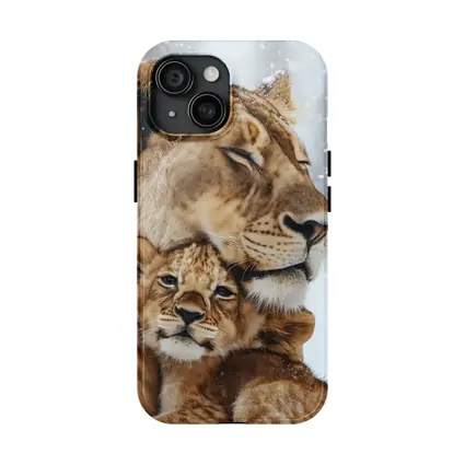 Lioness And Cub Close Up Snow