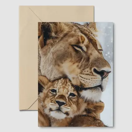 Lioness And Cub Close Up Snow