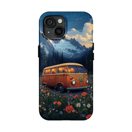 Volkswagen Bus Wildflower Meadow Mountain Night
