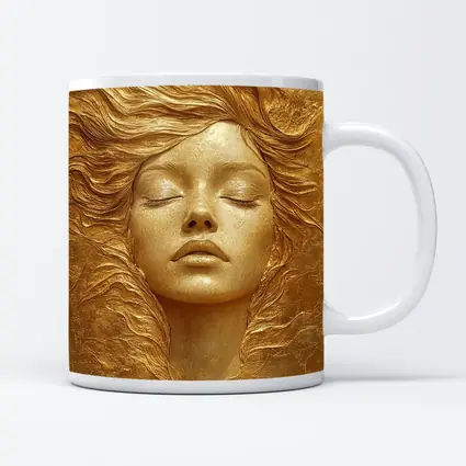 Golden Woman Face Relief Sculpture Art