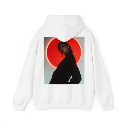 Woman in Black Against Red Neon Circle