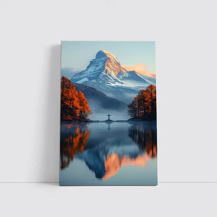 Mountain Cross Reflection Autumn Lake Mist