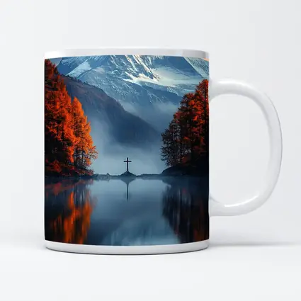 Mountain Cross Reflection Autumn Lake Mist