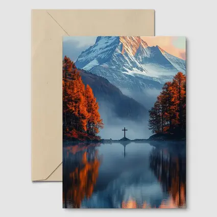 Mountain Cross Reflection Autumn Lake Mist