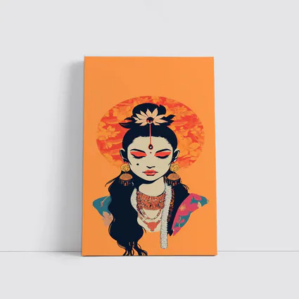 Indian Goddess Woman Orange Floral Background