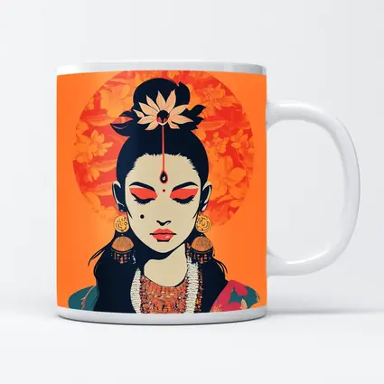 Indian Goddess Woman Orange Floral Background